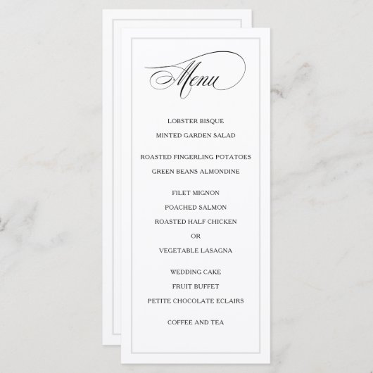 Klassisches schlichtes Hochzeitsmenü Programm (Vorne/Hinten)