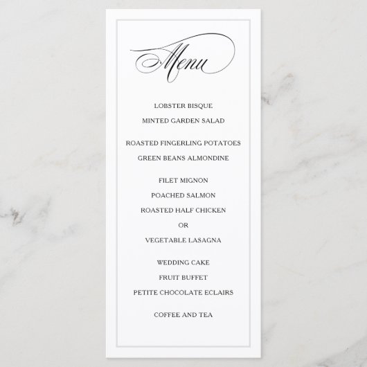 Klassisches schlichtes Hochzeitsmenü Programm (Vorderseite)