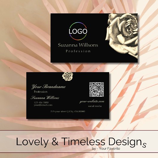 Klassisches Schlichtes Schwarz-Beige-Rose-Logo und Visitenkarte