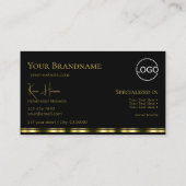 Klassisches Schlichtes Schwarzes Gold mit Monogram Visitenkarte (Rückseite)