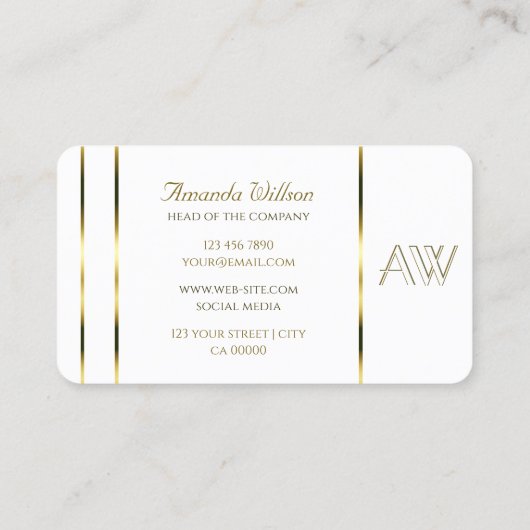 Klassisches Schlichtes Weiß mit goldenen Streifen Visitenkarte (Rückseite)