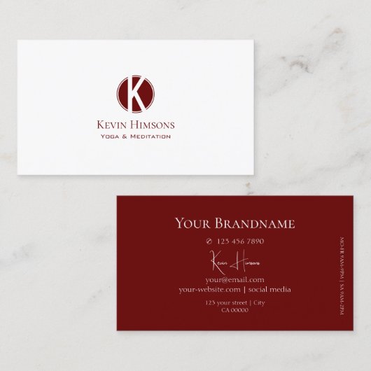 Klassisches Schlichtes Weiß und Weinrot mit Monogr Visitenkarte (Vorne/Hinten)