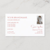 Klassisches Schlichtes Weißes Rot mit Monogramm un Visitenkarte (Rückseite)