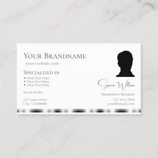 Klassisches Schlichtes Weißsilber mit Logos und Fo Visitenkarte (Rückseite)