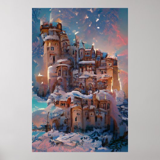 Klassisches Schloss, mittelalterliches Winterschlo Poster (Vorne)