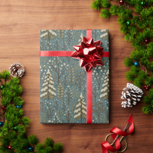 Klassisches schneebedecktes Winterwald-Baum-Kunstm Geschenkpapier