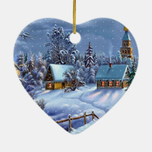 Klassisches, schönes, vintage Weihnachtsbild Keramikornament