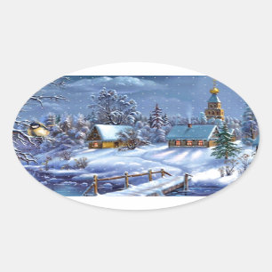 Klassisches, schönes, vintage Weihnachtsbild Ovaler Aufkleber