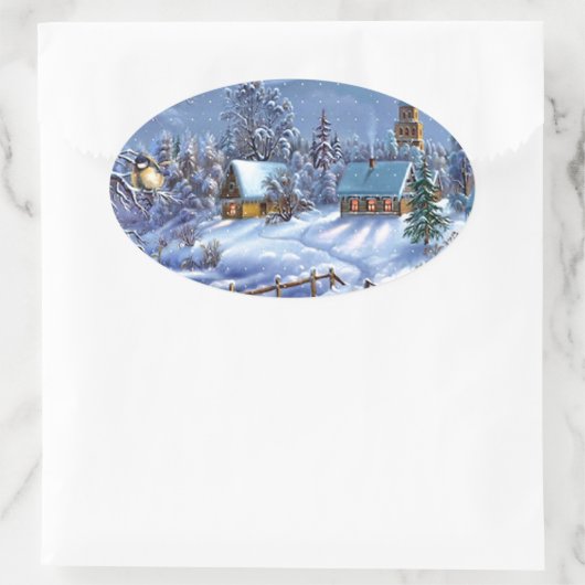 Klassisches, schönes Weihnachtsbild Ovaler Aufkleber (Tasche)