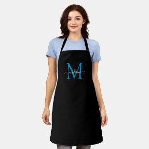 Klassisches Schwarz-Blau-Monogramm-Girly-Feminine- Schürze