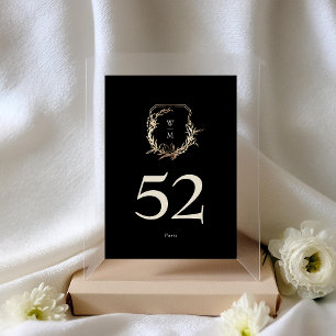 Klassisches Schwarz & Creme Monogramm Gold Kranz H Tischnummer