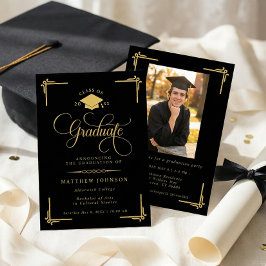 Klassisches Schwarz Gold Absolventenball Einladung