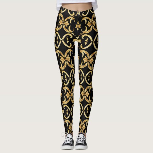 Klassisches Schwarz-Gold-Muster Leggings (Vorderseite)