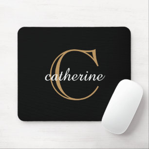 Klassisches Schwarz-Gold-Schrift-Monogramm Mousepad