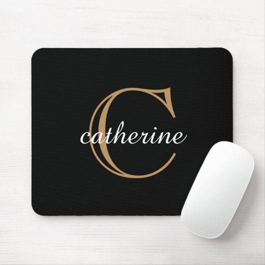 Klassisches Schwarz-Gold-Schrift-Monogramm Mousepad (Mit Mouse)