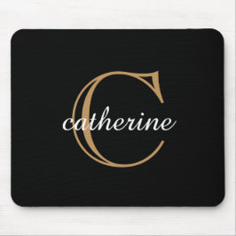 Klassisches Schwarz-Gold-Schrift-Monogramm Mousepad
