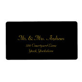 Klassisches Schwarz-Gold-Script-Hochzeitslabel (Vorne)
