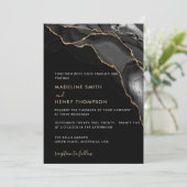 Klassisches Schwarz-Gold-Script mit Foto-Hochzeit Einladung (Stehend Vorderseite)