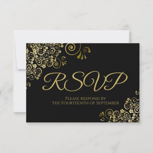 Klassisches Schwarz mit eleganter Hochzeit RSVP Karte (Vorderseite)