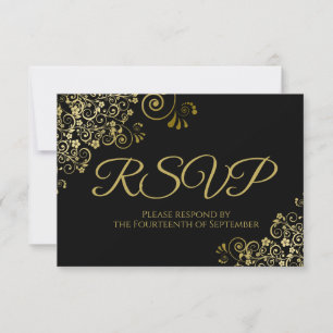 Klassisches Schwarz mit eleganter Hochzeit RSVP Karte