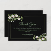 Klassisches Schwarz mit weißer Kamelie Hochzeit Dankeskarte (Vorne/Hinten)