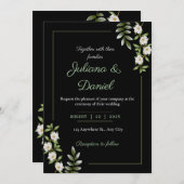 Klassisches Schwarz mit weißer Kamelie Hochzeit Einladung (Vorne/Hinten)