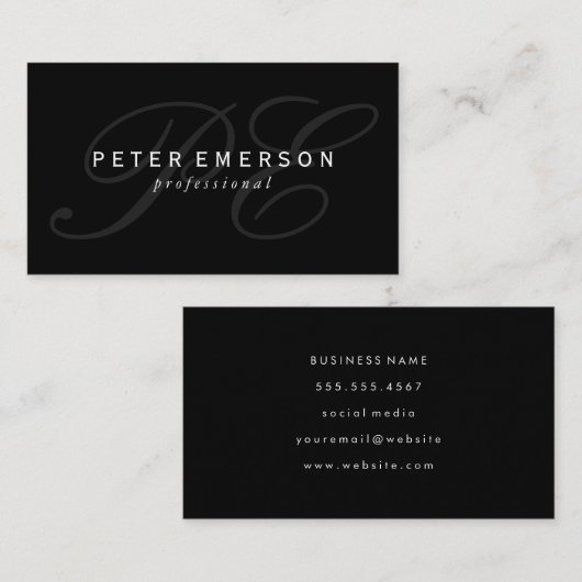 Klassisches Schwarz mit zwei Buchstaben, Extravaga Visitenkarte (Vorne/Hinten)