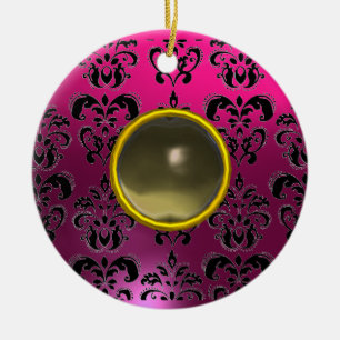 KLASSISCHES SCHWARZ PINK LILA FUCHSIA DAMAST JUWEL KERAMIK ORNAMENT