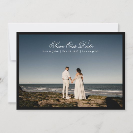 Klassisches Schwarz-Rahmen-Foto Save The Date (Vorderseite)