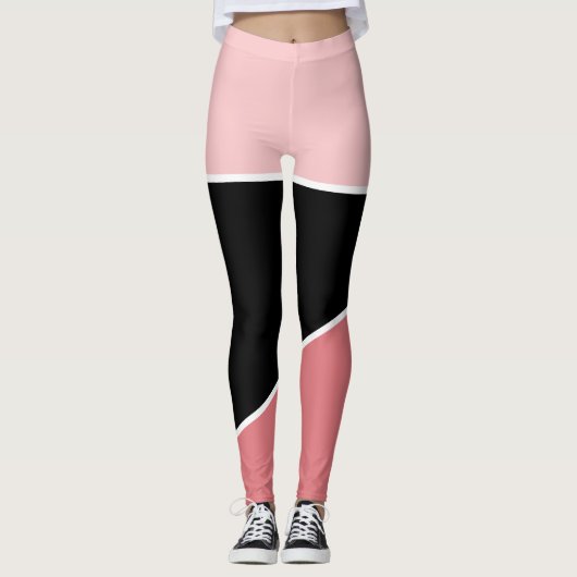 Klassisches Schwarz-Rosa-Farbblockmuster Leggings (Vorderseite)