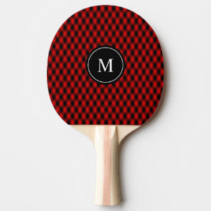 Klassisches Schwarz-Rot-Diamantmuster & Monogramm Tischtennis Schläger