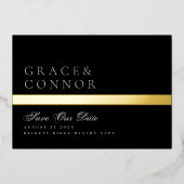 Klassisches Schwarz-Streifen-Foto Save the Date Folieneinladung (Vorderseite)