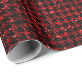 Klassisches Schwarz und Glitter Rot Houndstooth-Mu Geschenkpapier