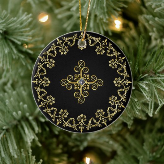 Klassisches Schwarz und Gold Keramik Ornament (Baum)