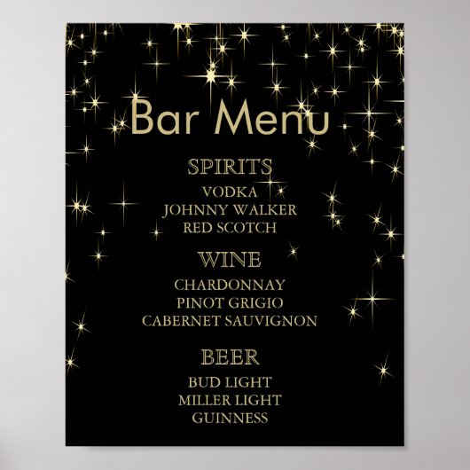 Klassisches Schwarz- und Goldlicht-Menü - Bar Poster (Vorne)