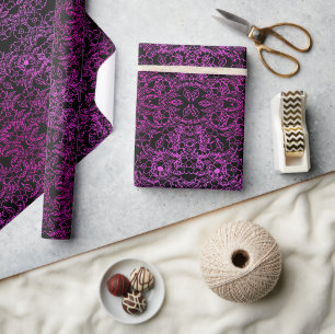 Klassisches Schwarz und rosa floraler Gradient ele Geschenkpapier