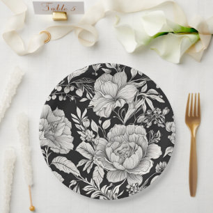 Klassisches Schwarz und Weiß, Vintag Pappteller