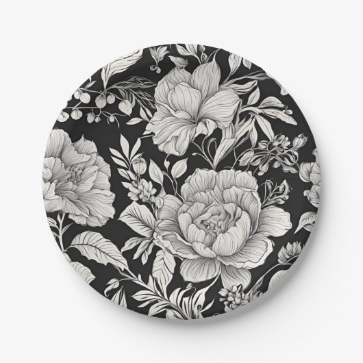 Klassisches Schwarz und Weiß, Vintag Pappteller (Vorderseite)