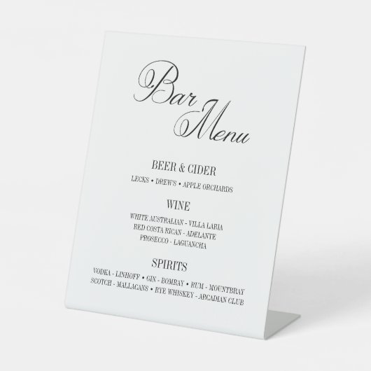 Klassisches Schwarz-Weiß-Bar Menü 8 x 10 Zoll Sockelschild (Vorderseite)