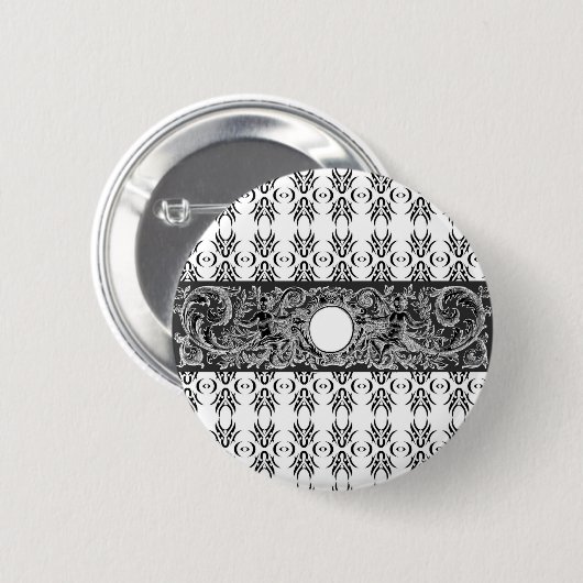 Klassisches Schwarz-weiß-Barockmuster zum Anpassen Button (Vorne & Hinten)