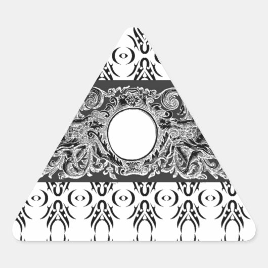 Klassisches Schwarz-weiß-Barockmuster zum Anpassen Dreieckiger Aufkleber (Vorderseite)