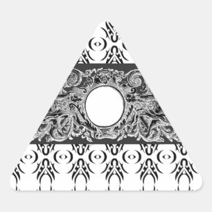 Klassisches Schwarz-weiß-Barockmuster zum Anpassen Dreieckiger Aufkleber