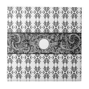 Klassisches Schwarz-weiß-Barockmuster zum Anpassen Fliese