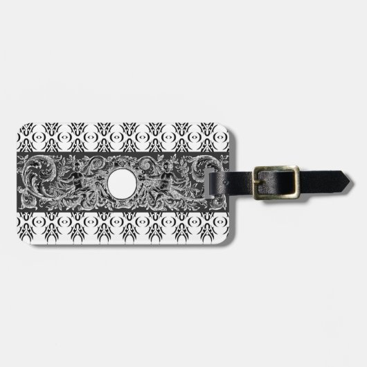 Klassisches Schwarz-weiß-Barockmuster zum Anpassen Gepäckanhänger (Vorderseite horizontal)
