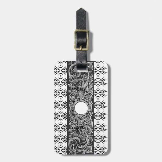 Klassisches Schwarz-weiß-Barockmuster zum Anpassen Gepäckanhänger (Vorderseite vertikal)