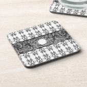 Klassisches Schwarz-weiß-Barockmuster zum Anpassen Getränkeuntersetzer (Linke Seite)