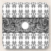 Klassisches Schwarz-weiß-Barockmuster zum Anpassen Getränkeuntersetzer (Vorderseite)