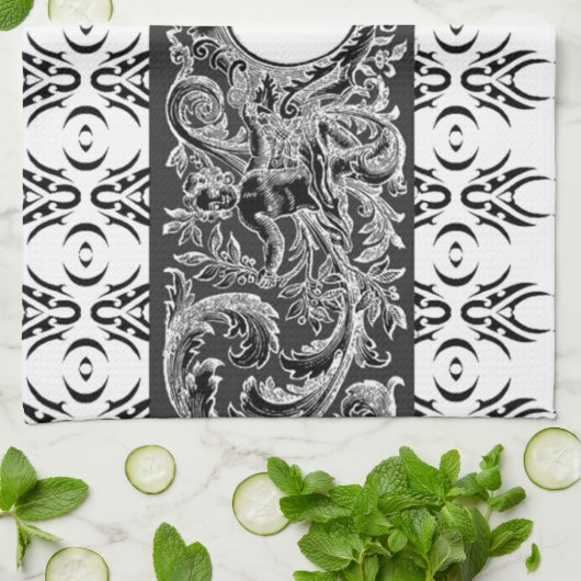 Klassisches Schwarz-weiß-Barockmuster zum Anpassen Handtuch (Gefaltet)