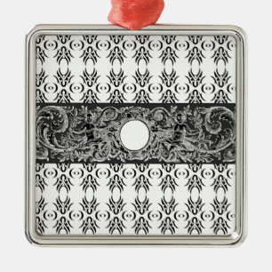 Klassisches Schwarz-weiß-Barockmuster zum Anpassen Ornament Aus Metall