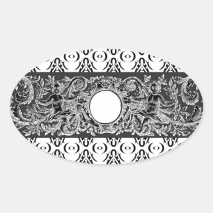 Klassisches Schwarz-weiß-Barockmuster zum Anpassen Ovaler Aufkleber